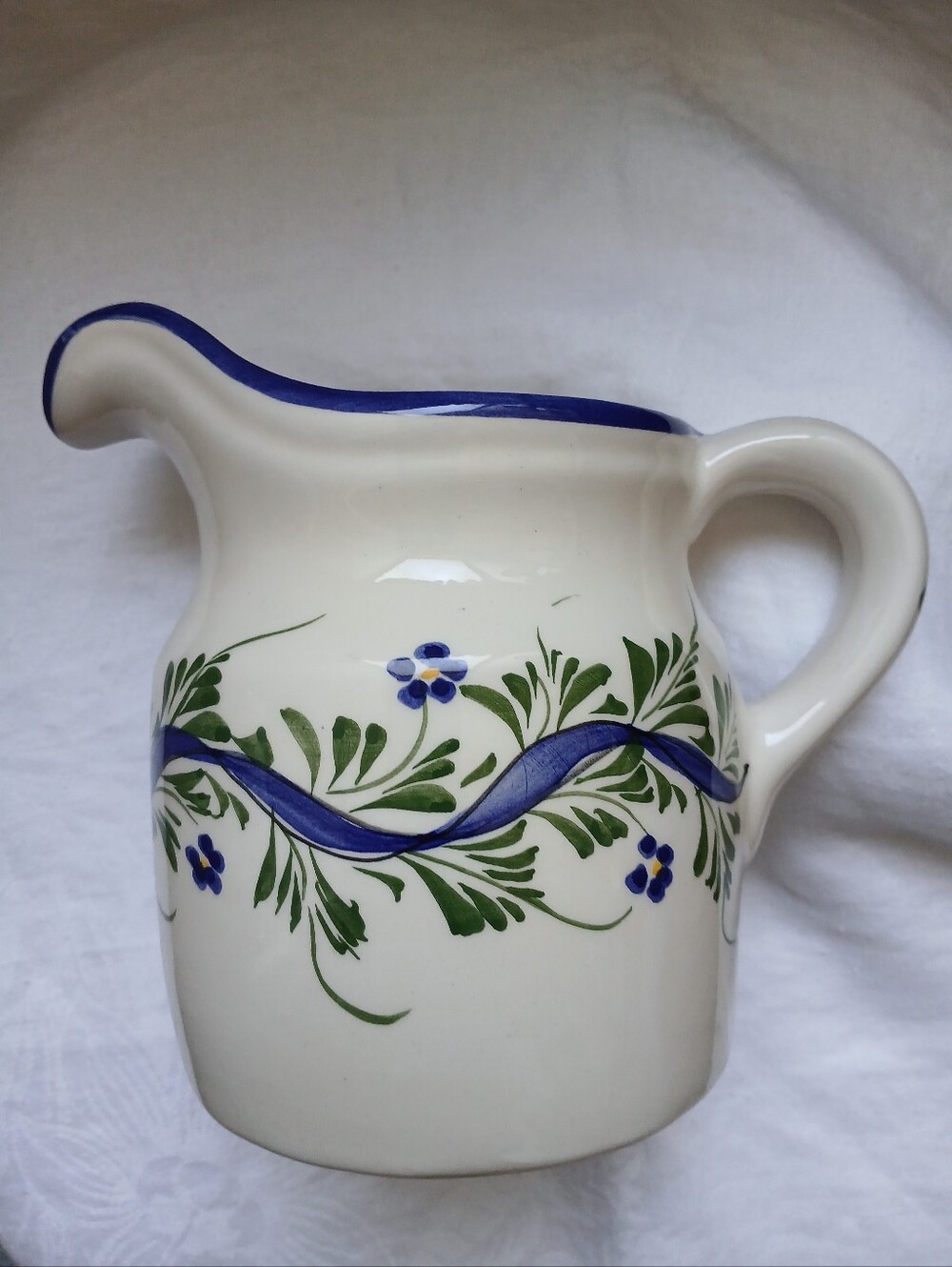 Casafina Rijos Small Floral Pitcher Hand Painted In Portugal White Blue Green